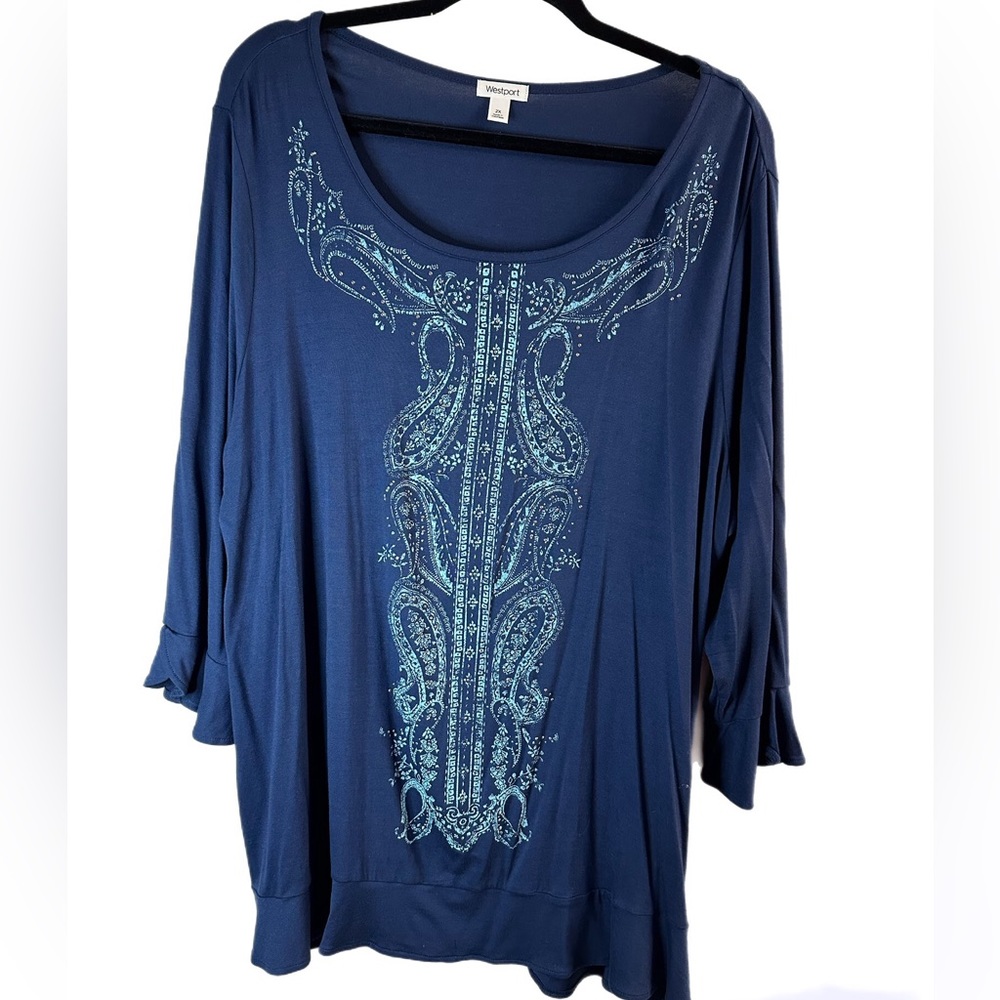 Woman’s Westport Blouse. Size 2X Royal Blue. Accented with Silver Rivets